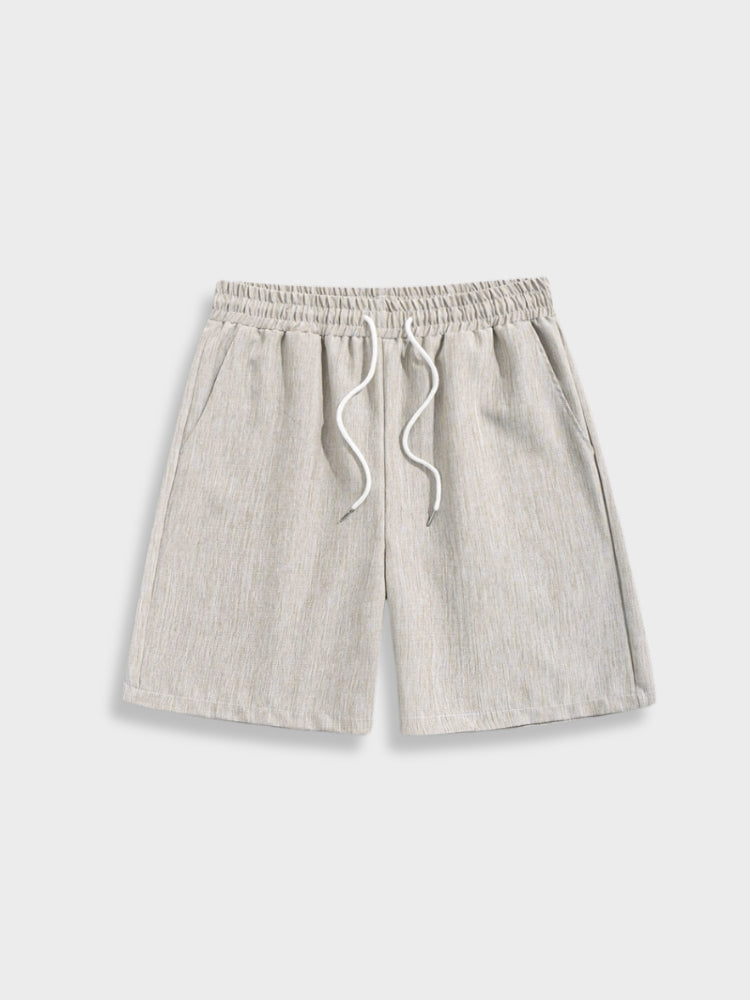 Men's Linen Shirt Shorts Set Mandarin Collar Short Sleeve Drawstring