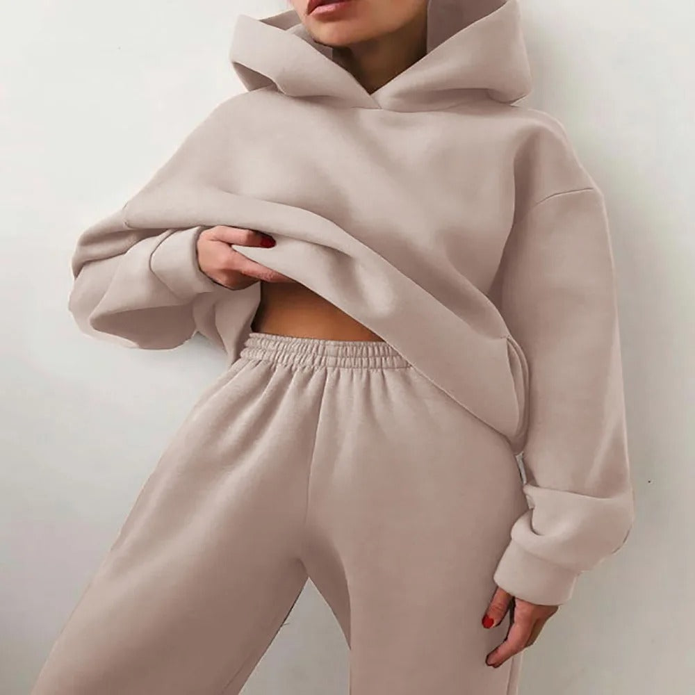 Women's Cropped Hoodie Wide Leg Sweatpants Set Oversized Loungewear