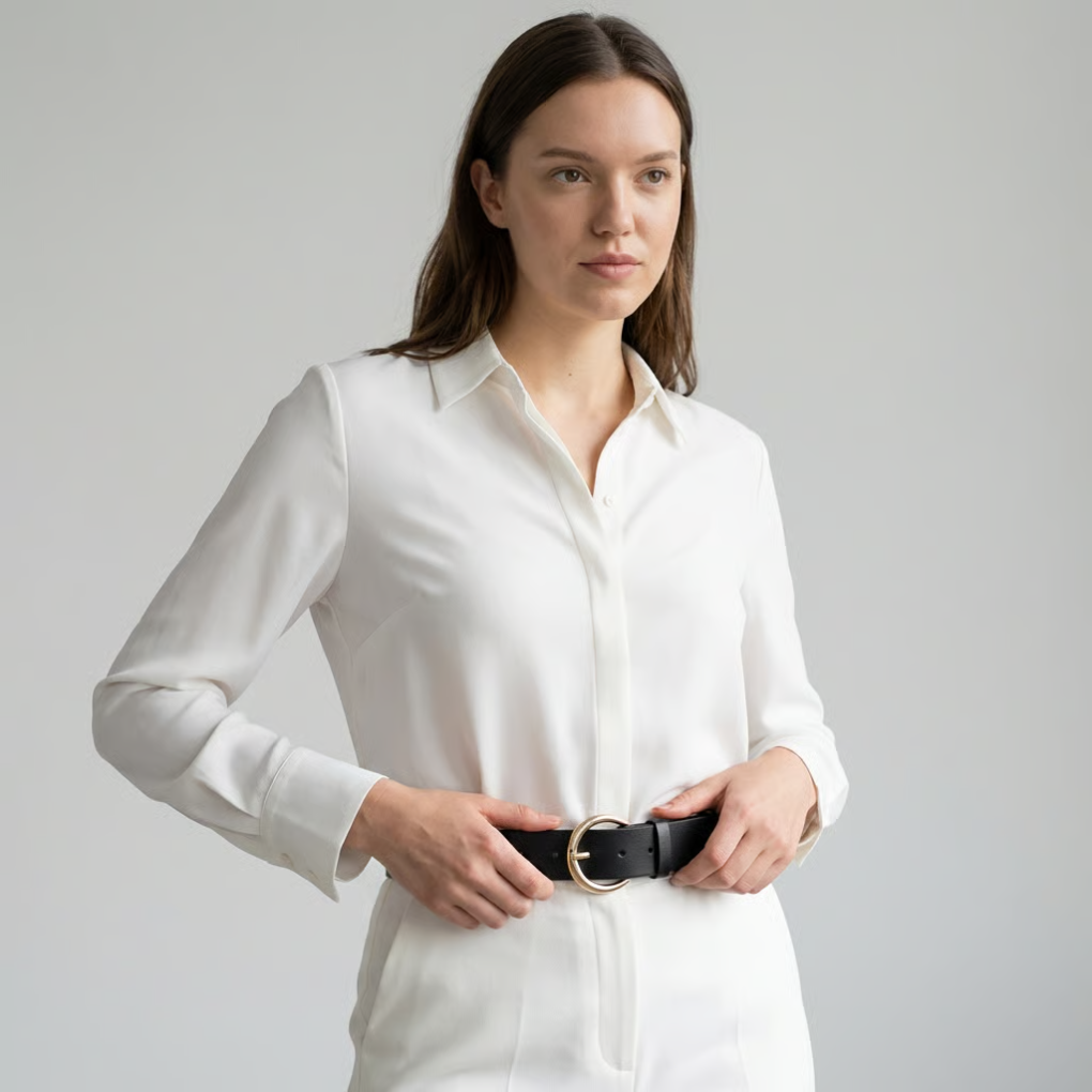 Women's Slim Round Buckle Belt Gold-Tone
