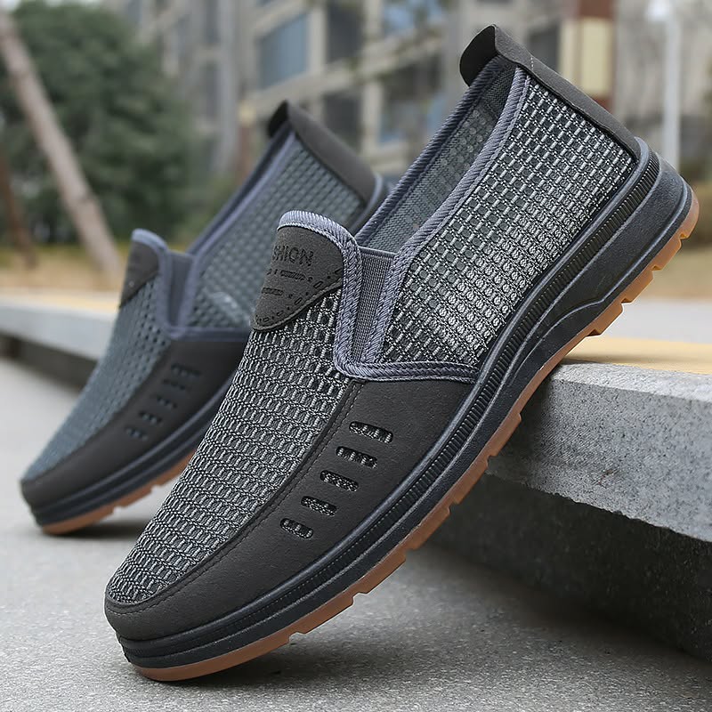 Men's Open Mesh Slip-On Loafers Suede Trim Casual Summer Shoes