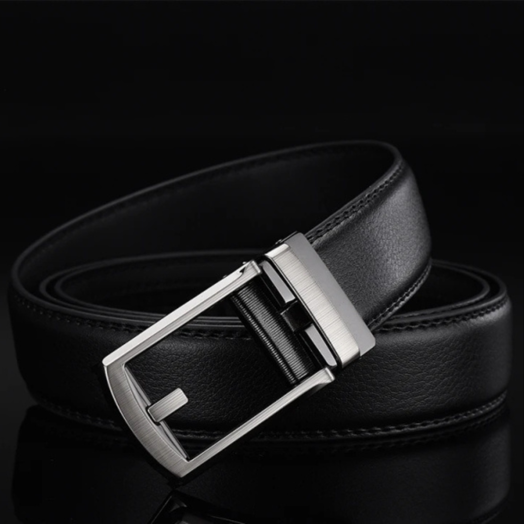Men's Black Dress Belt with Brushed Silver Pin Buckle