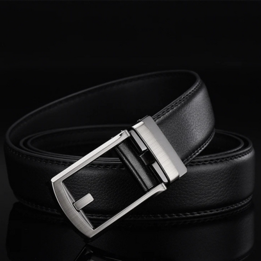 Men's Black Dress Belt with Brushed Silver Pin Buckle