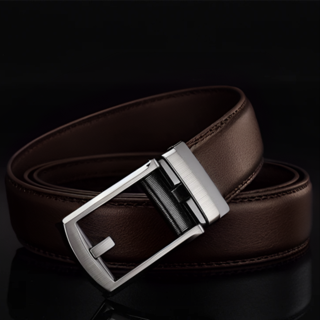 Men's Black Dress Belt with Brushed Silver Pin Buckle