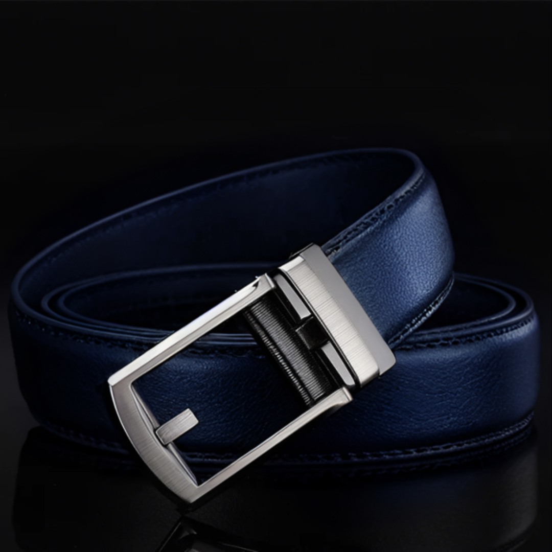 Men's Black Dress Belt with Brushed Silver Pin Buckle