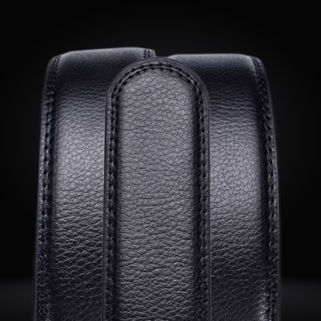 Men's Black Dress Belt with Brushed Silver Pin Buckle