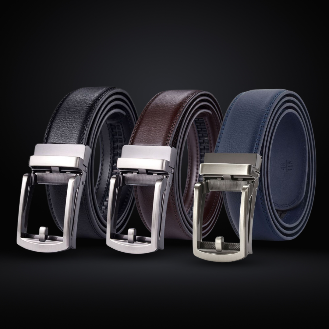 Men's Black Dress Belt with Brushed Silver Pin Buckle