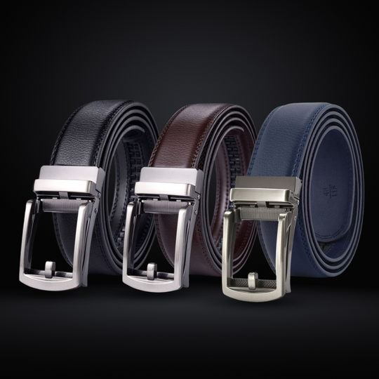 Men's Black Dress Belt with Brushed Silver Pin Buckle