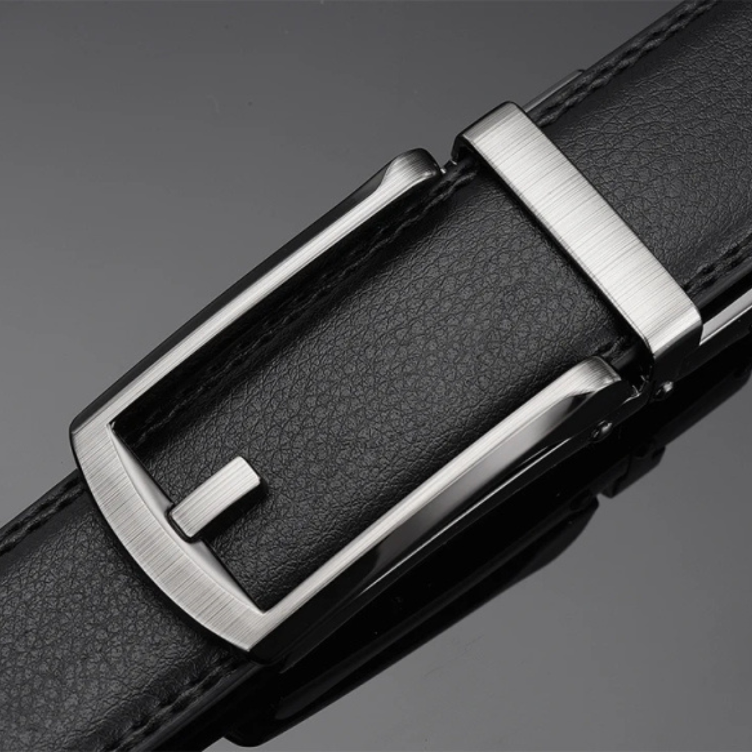 Men's Black Dress Belt with Brushed Silver Pin Buckle