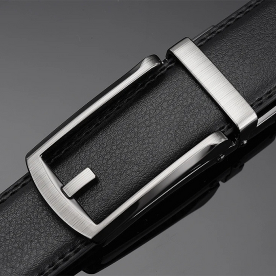 Men's Black Dress Belt with Brushed Silver Pin Buckle