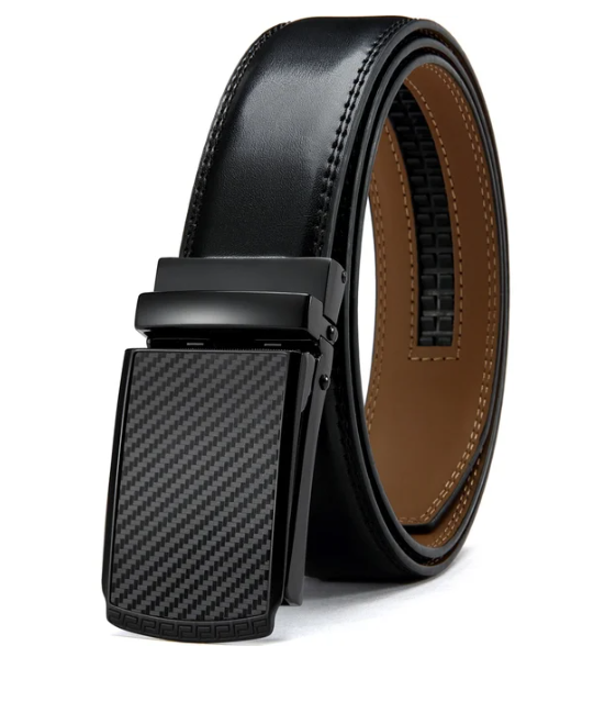 Men's Black Ratchet Belt with Carbon Fibre Pattern Auto Buckle
