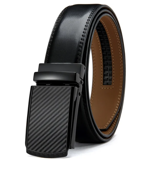 Men's Black Ratchet Belt with Carbon Fibre Pattern Auto Buckle