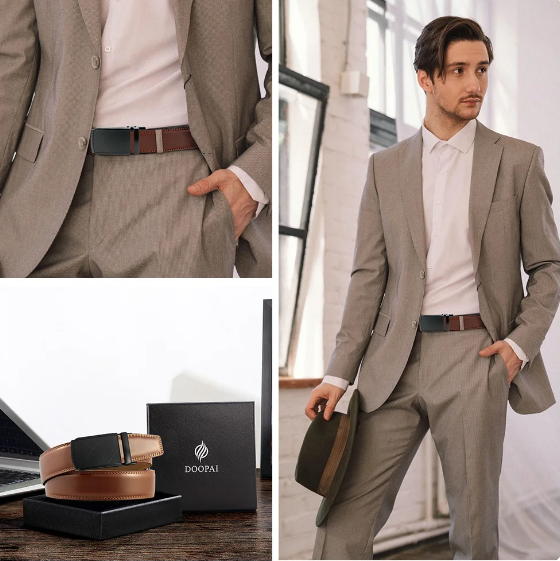 Men's Black Ratchet Belt with Carbon Fibre Pattern Auto Buckle