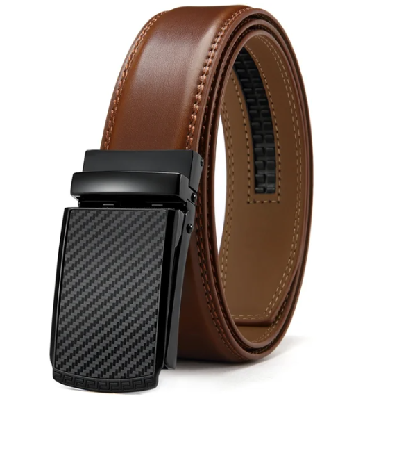 Men's Black Ratchet Belt with Carbon Fibre Pattern Auto Buckle