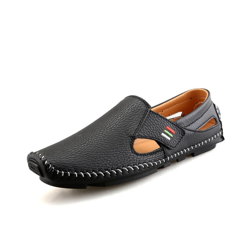 Men's Leather Cutout Slip-On Loafers Moccasin Stitch Driving Boat Shoes