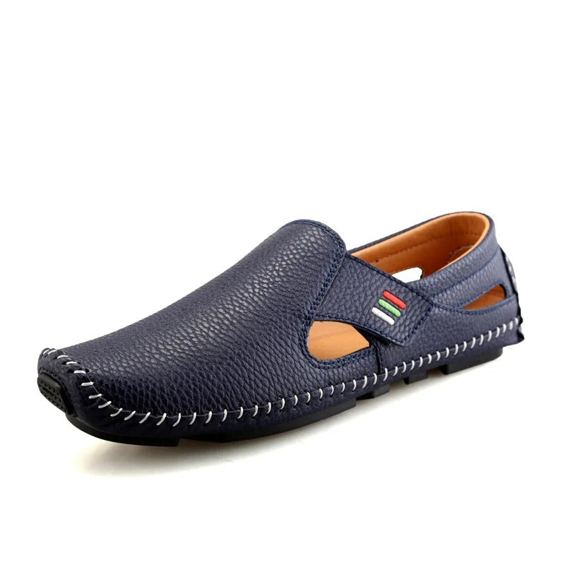 Men's Leather Cutout Slip-On Loafers Moccasin Stitch Driving Boat Shoes