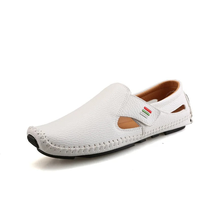 Men's Leather Cutout Slip-On Loafers Moccasin Stitch Driving Boat Shoes