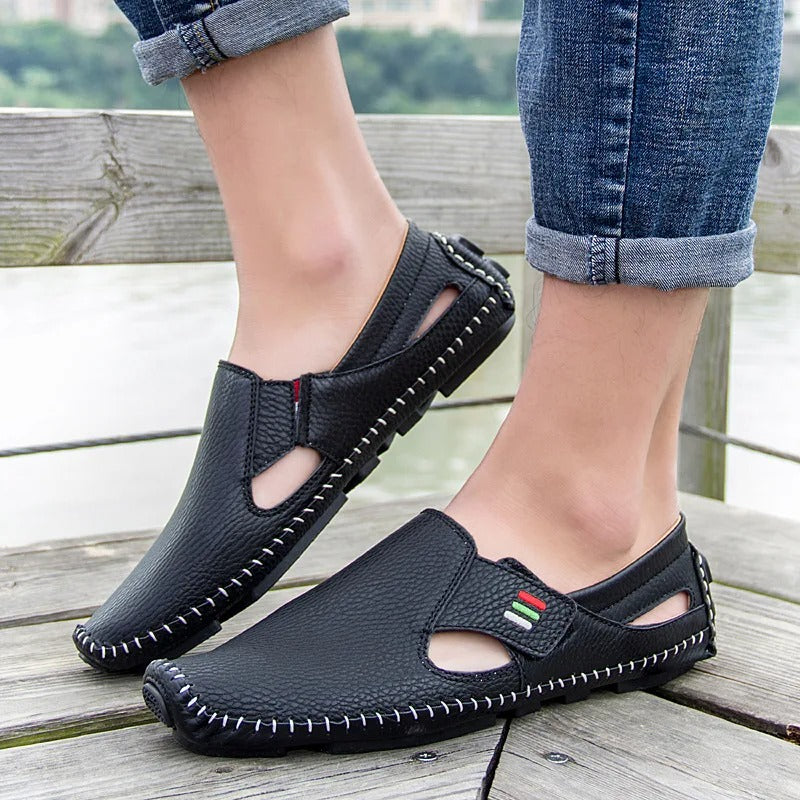 Men's Leather Cutout Slip-On Loafers Moccasin Stitch Driving Boat Shoes