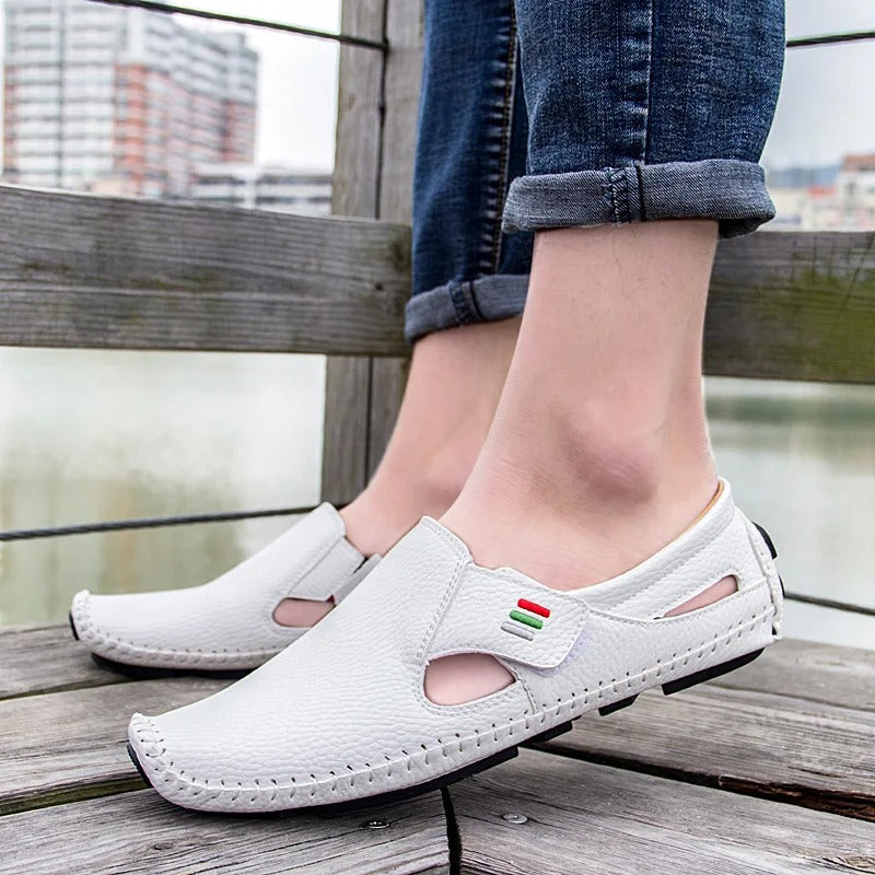 Men's Leather Cutout Slip-On Loafers Moccasin Stitch Driving Boat Shoes