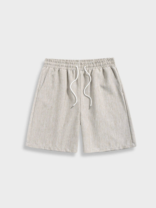 Men's Linen Shirt Shorts Set Mandarin Collar Short Sleeve Drawstring