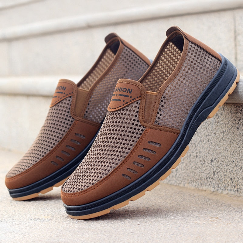 Men's Open Mesh Slip-On Loafers Suede Trim Casual Summer Shoes