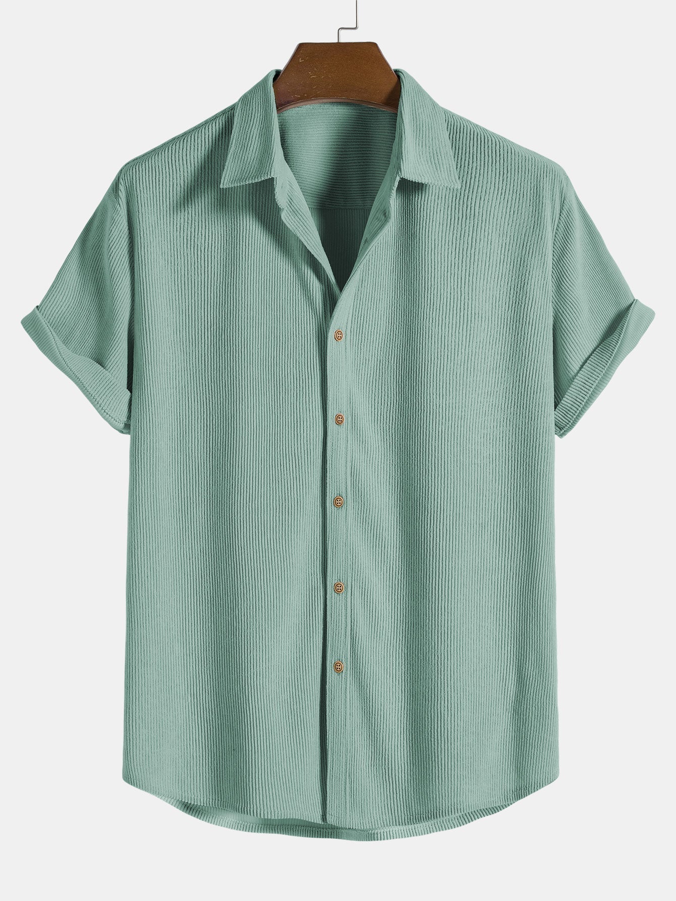 Men's Short Sleeve Button Up Shirt Shorts Set Textured Drawstring