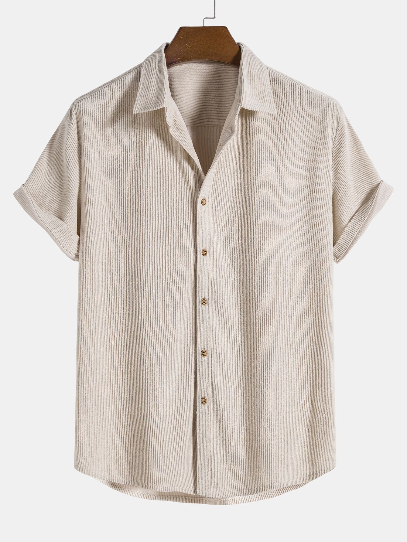 Men's Short Sleeve Button Up Shirt Shorts Set Textured Drawstring