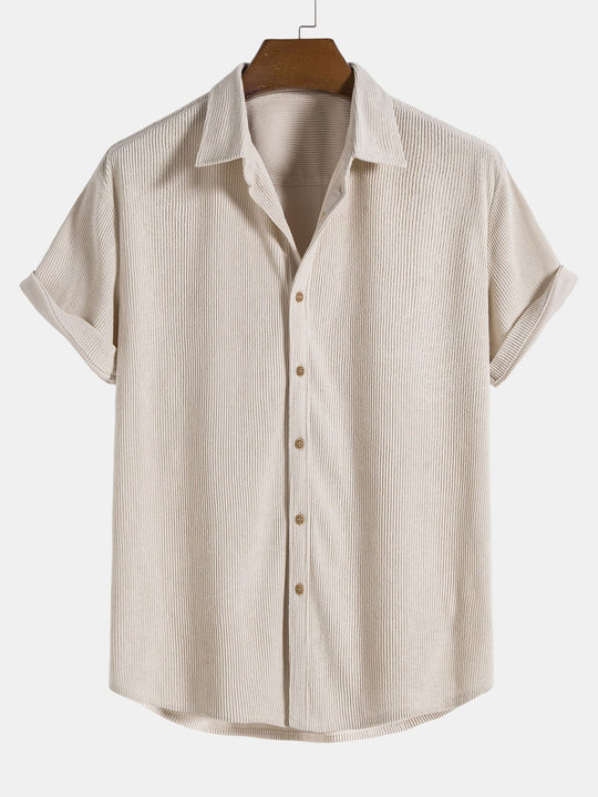 Men's Short Sleeve Button Up Shirt Shorts Set Textured Drawstring