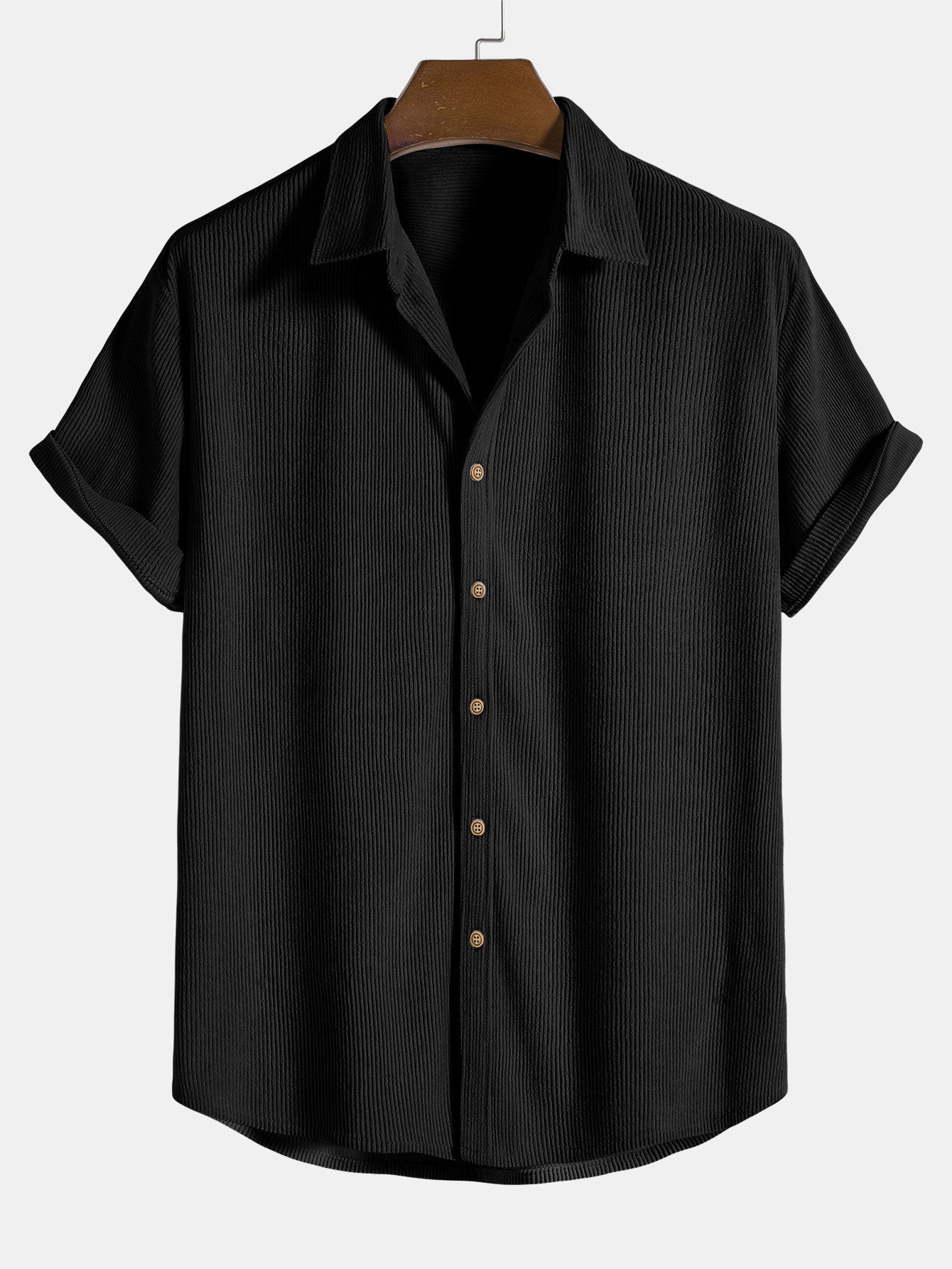 Men's Short Sleeve Button Up Shirt Shorts Set Textured Drawstring
