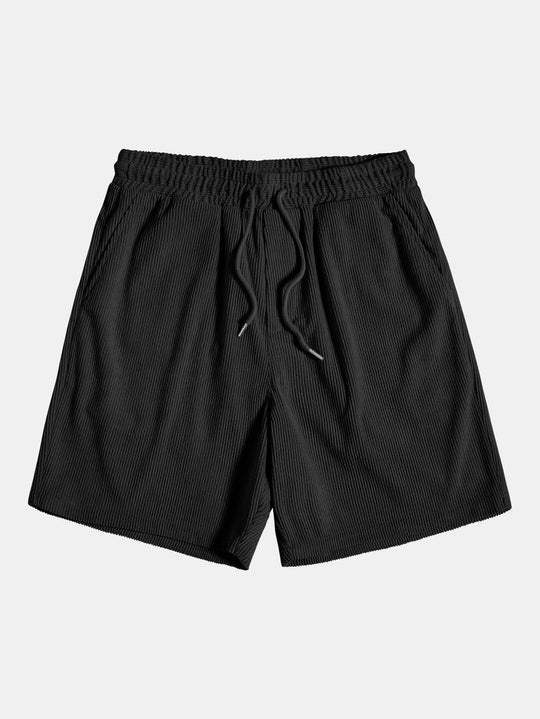Men's Short Sleeve Button Up Shirt Shorts Set Textured Drawstring