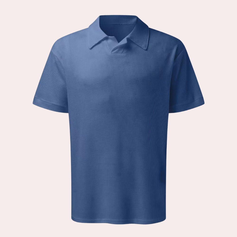 Men's Waffle Knit Polo Shirt Pleated Shorts Set Short Sleeve