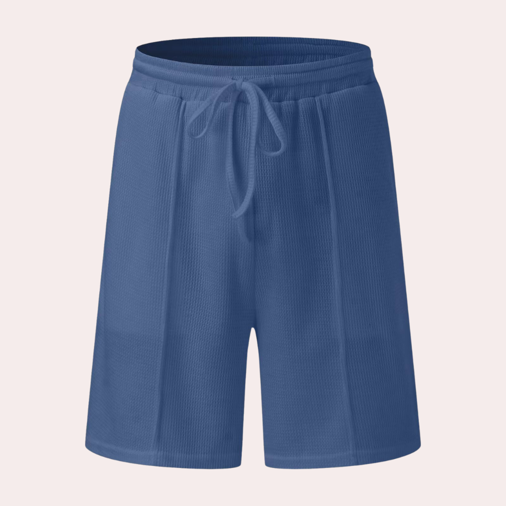 Men's Waffle Knit Polo Shirt Pleated Shorts Set Short Sleeve