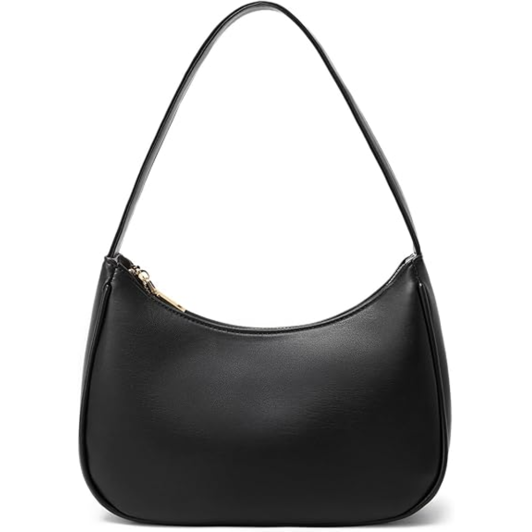 Women's Black Hobo Shoulder Bag with Gold Zip