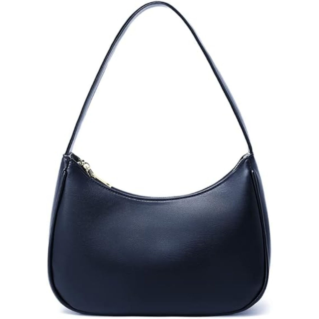 Women's Black Hobo Shoulder Bag with Gold Zip