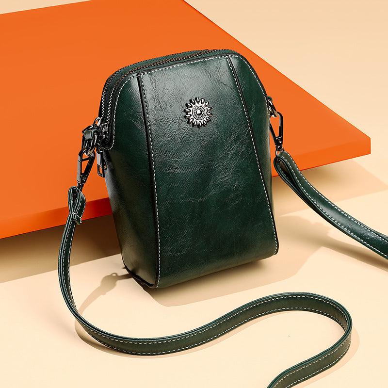 Women's Brown Triple Zip Mini Crossbody Bag with Sunflower Stud