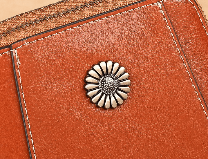 Women's Brown Triple Zip Mini Crossbody Bag with Sunflower Stud
