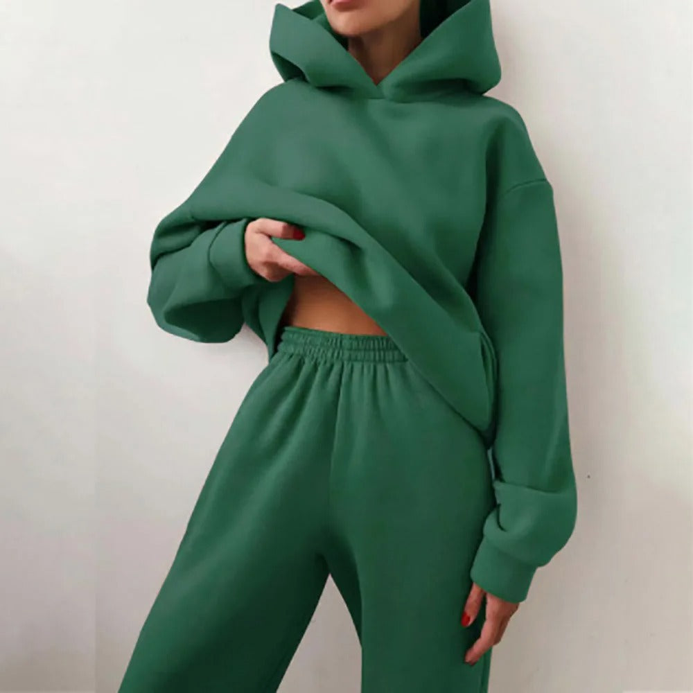 Women's Cropped Hoodie Wide Leg Sweatpants Set Oversized Loungewear