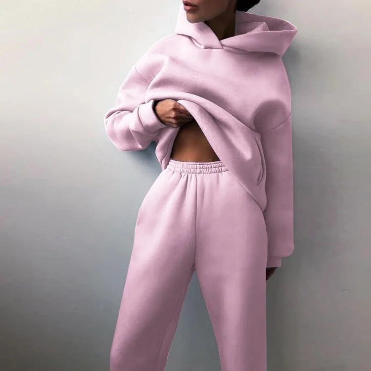 Women's Cropped Hoodie Wide Leg Sweatpants Set Oversized Loungewear