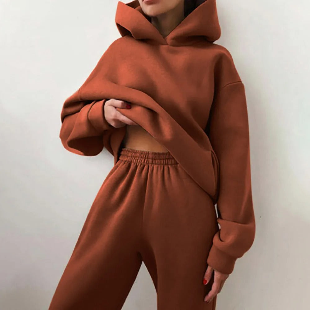 Women's Cropped Hoodie Wide Leg Sweatpants Set Oversized Loungewear