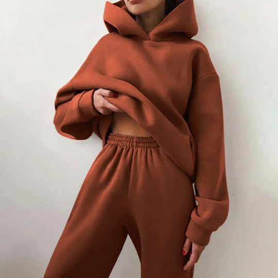 Women's Cropped Hoodie Wide Leg Sweatpants Set Oversized Loungewear
