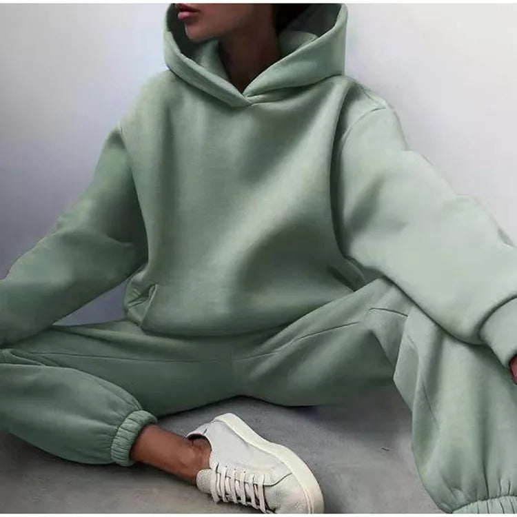 Women's Cropped Hoodie Wide Leg Sweatpants Set Oversized Loungewear