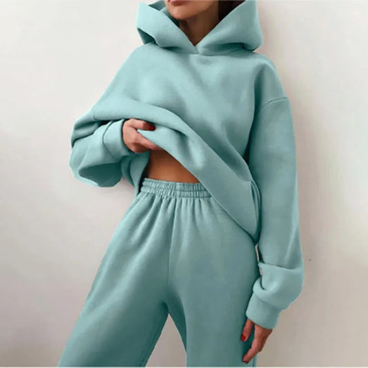 Women's Cropped Hoodie Wide Leg Sweatpants Set Oversized Loungewear