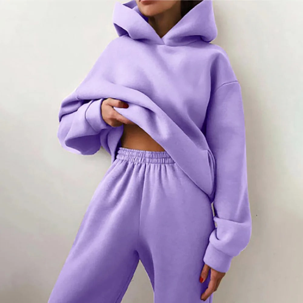 Women's Cropped Hoodie Wide Leg Sweatpants Set Oversized Loungewear