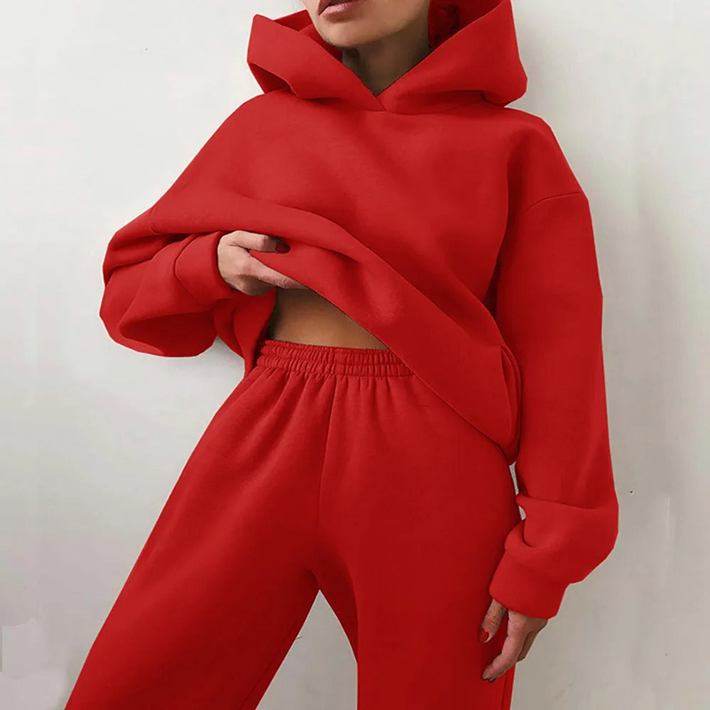 Women's Cropped Hoodie Wide Leg Sweatpants Set Oversized Loungewear