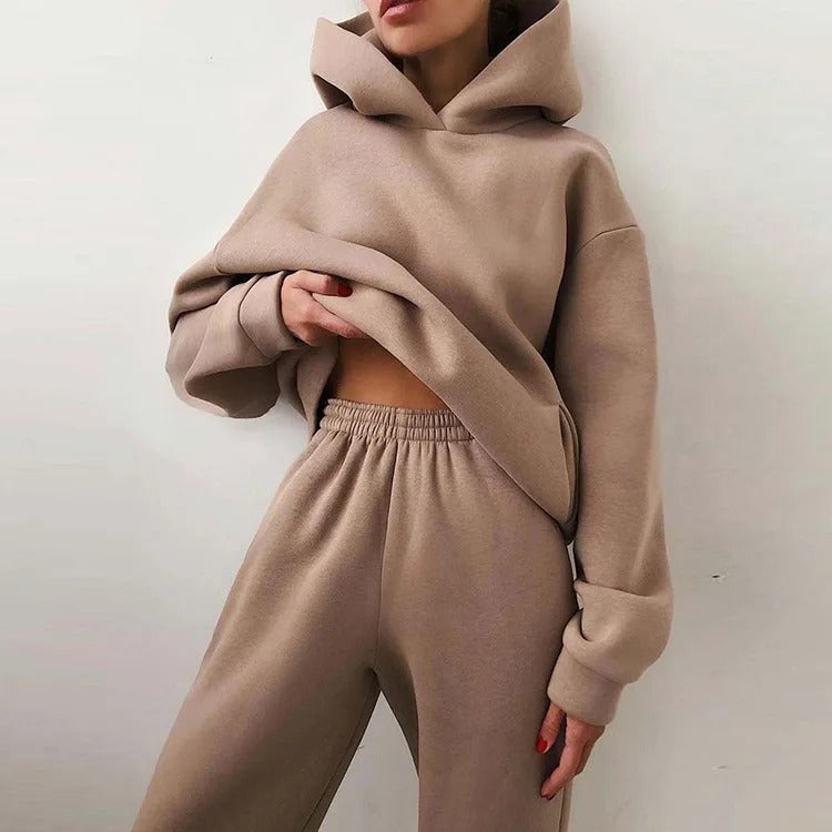 Women's Cropped Hoodie Wide Leg Sweatpants Set Oversized Loungewear
