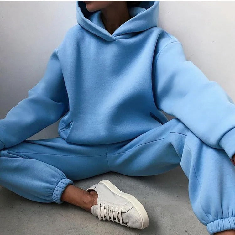 Women's Cropped Hoodie Wide Leg Sweatpants Set Oversized Loungewear