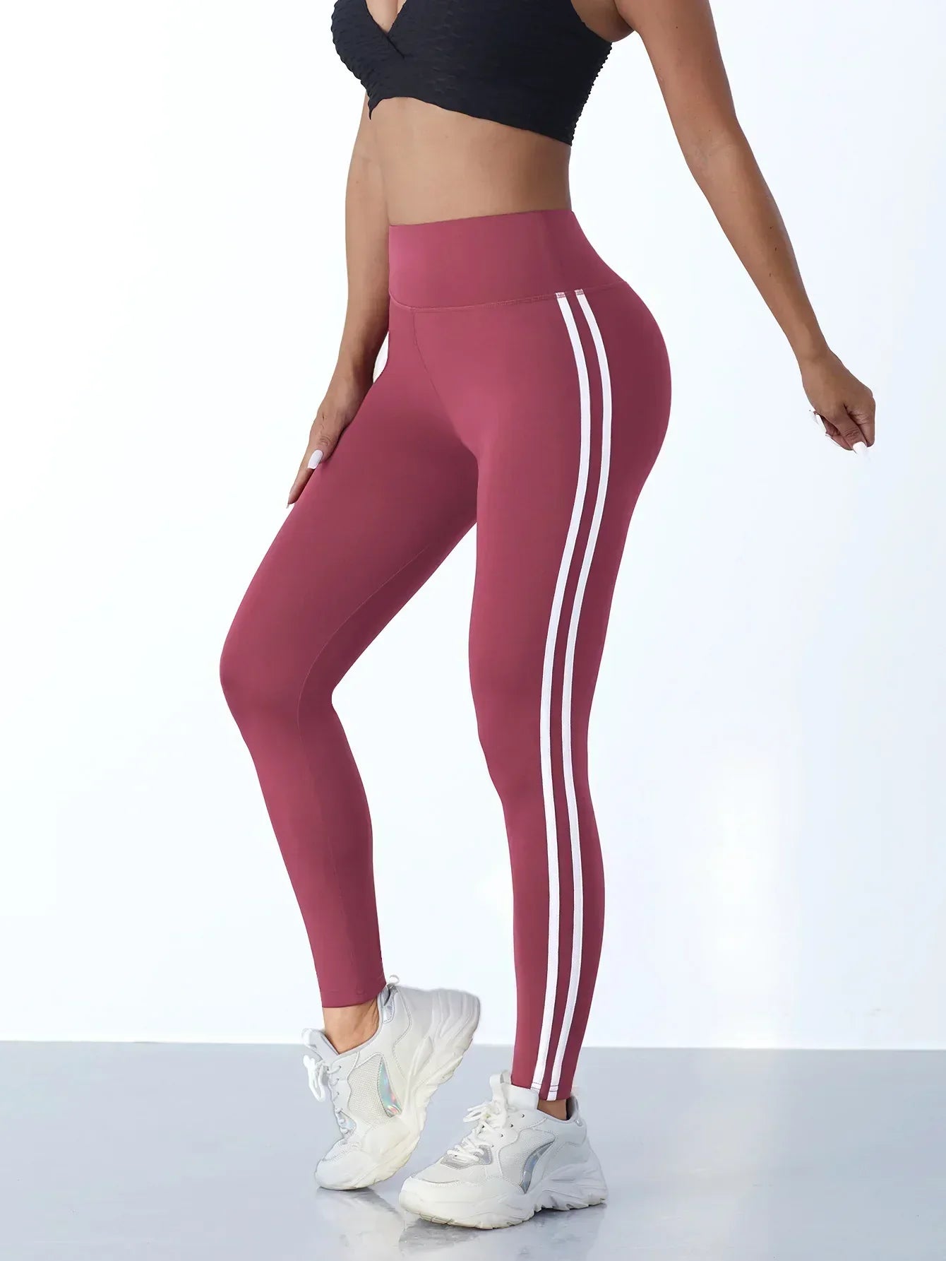 Women's High Waist Scrunch Leggings Side Stripe