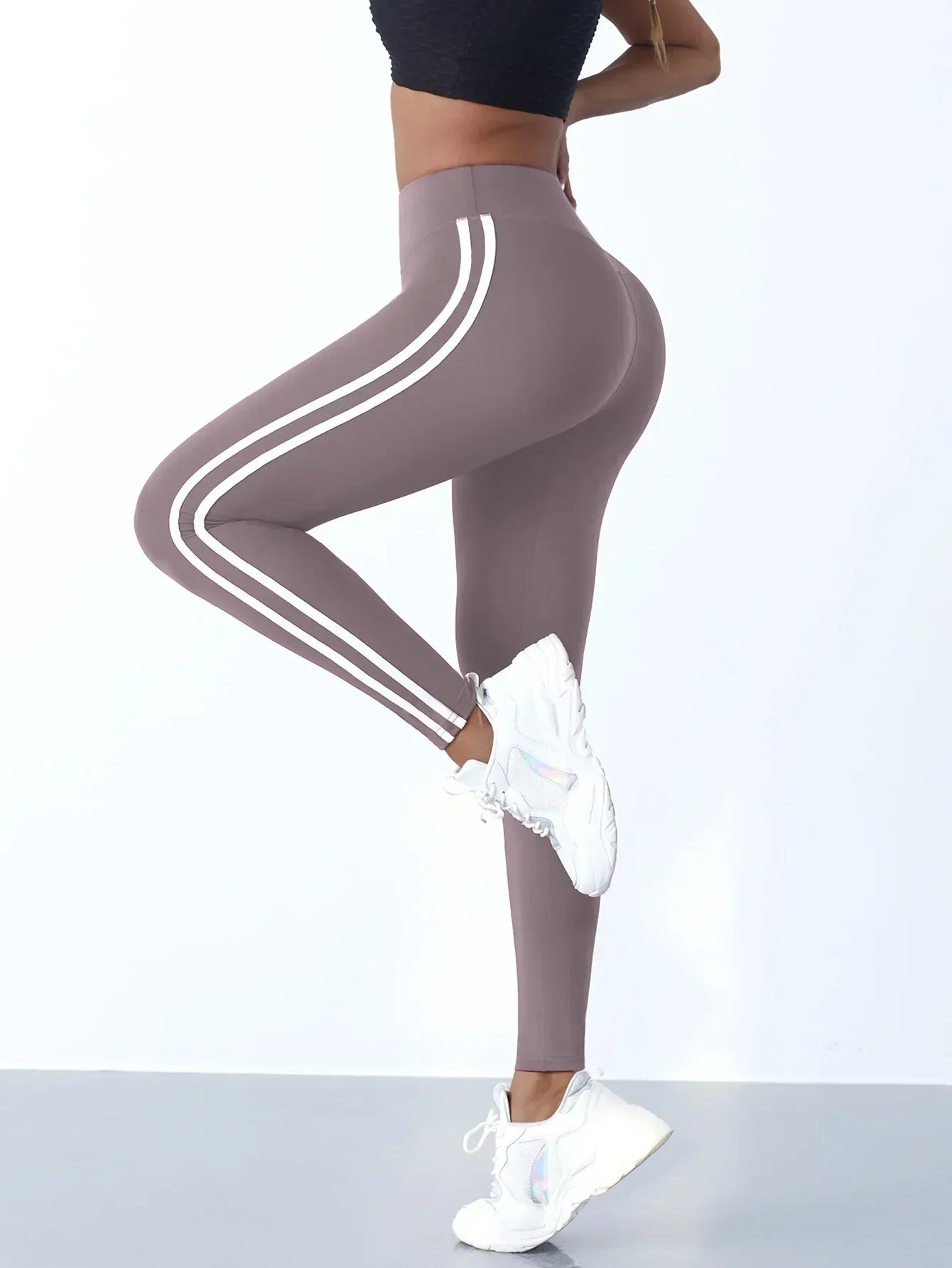 Women's High Waist Scrunch Leggings Side Stripe