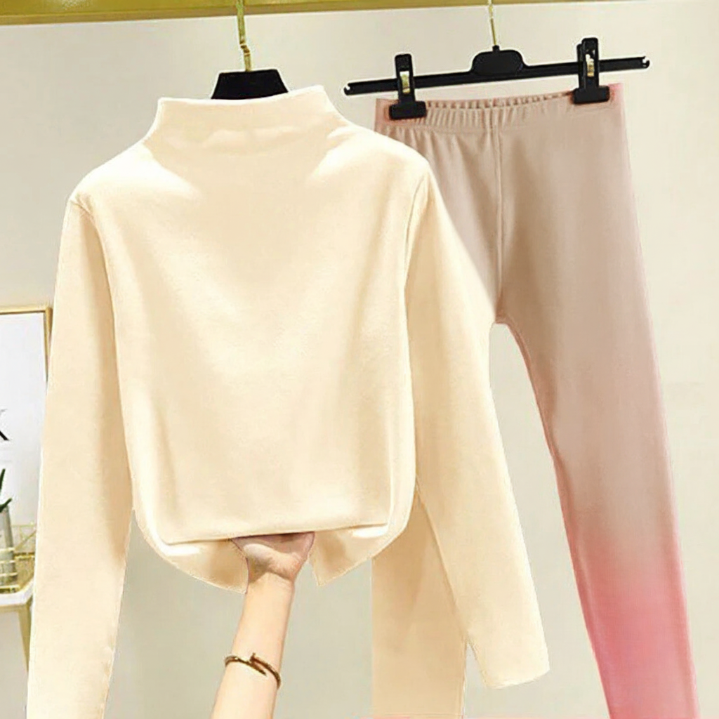 Women's Mock Neck Sweatshirt Slim Straight Pants Set Long Sleeve