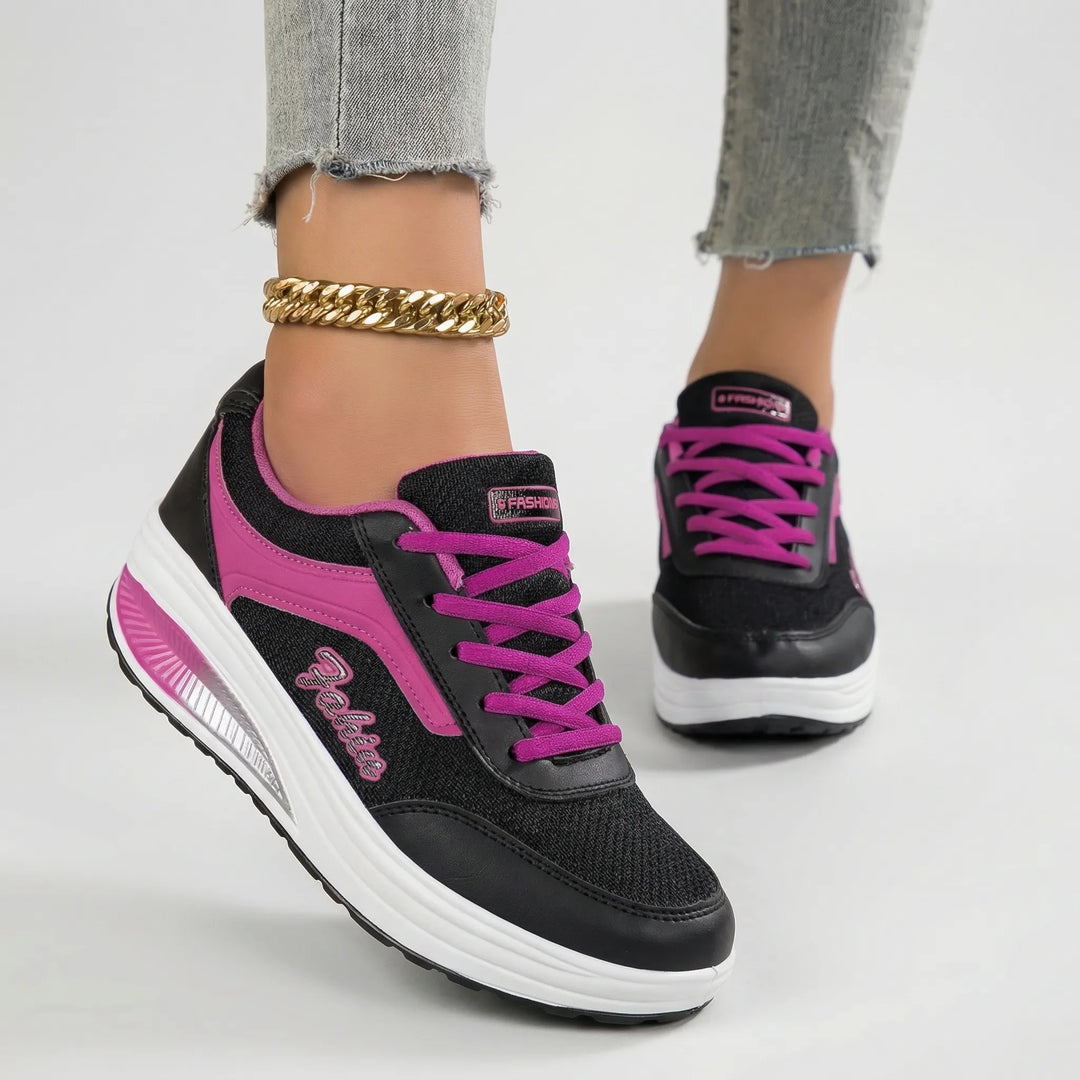 Women's Platform Lace-Up Sneakers Leather Chunky Sole Tennis Shoes