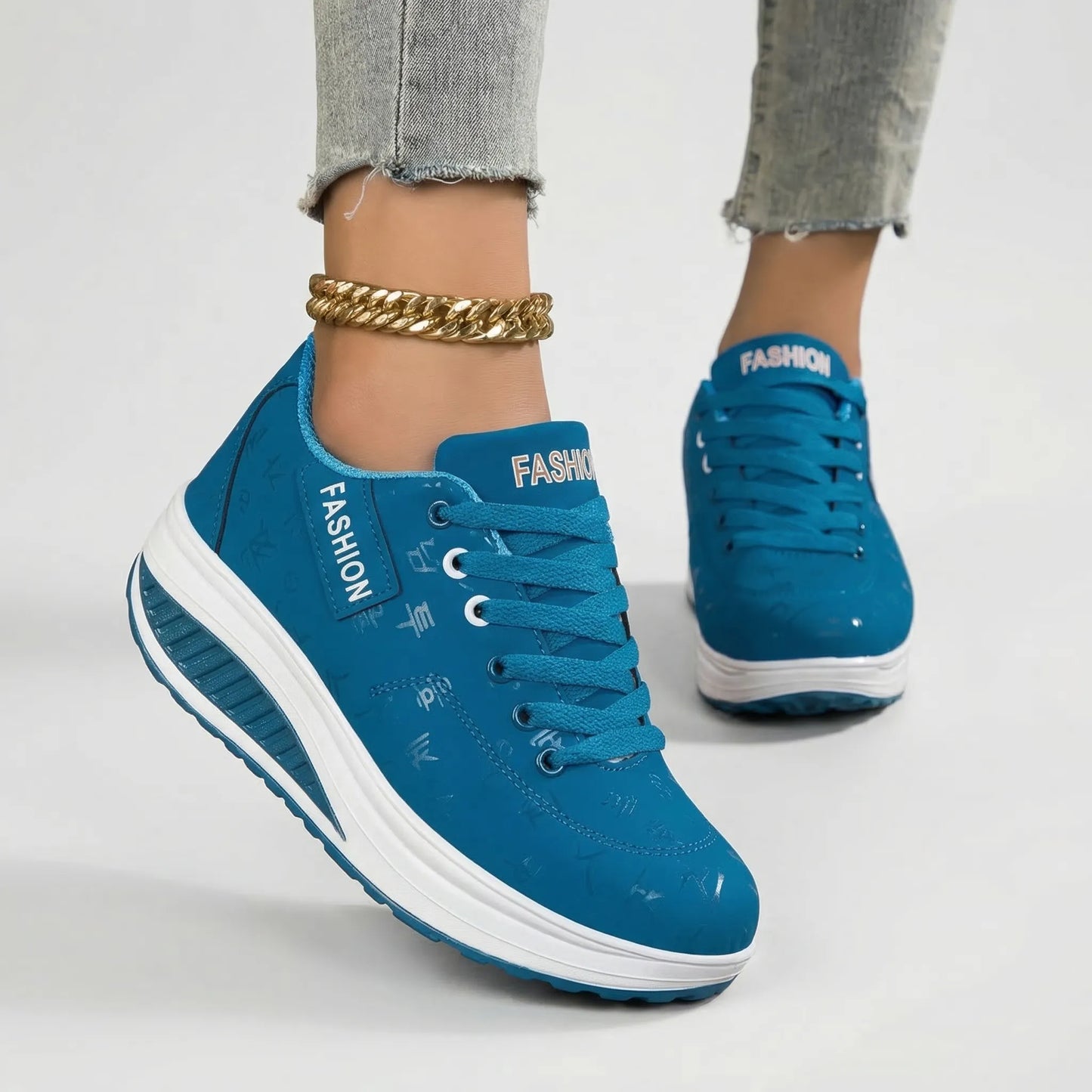 Women's Platform Lace-Up Sneakers Leather Chunky Sole Tennis Shoes